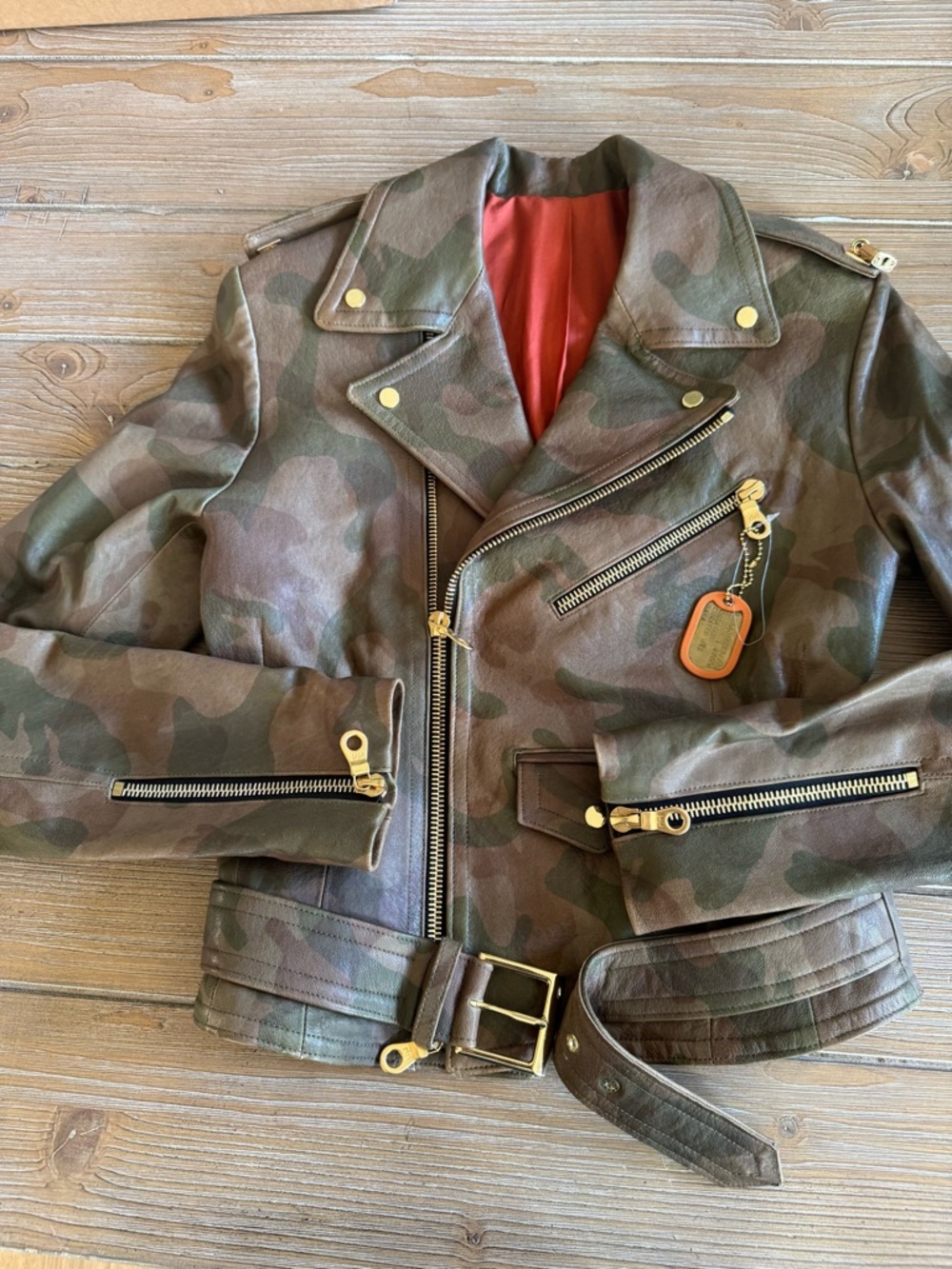 Camo Leather Moto Jacket with Gold Hardware from Kardashian closet/2022 or 2023